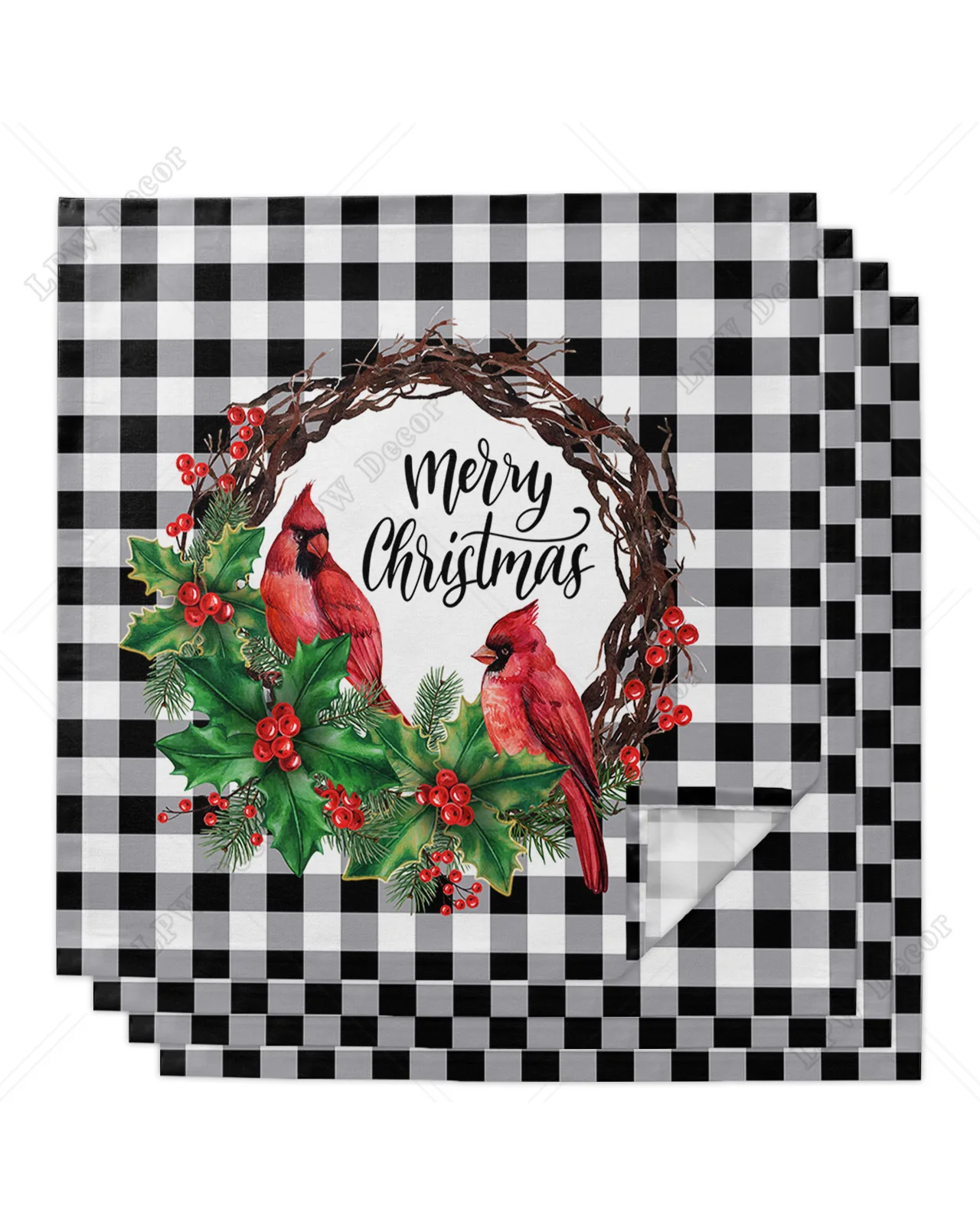 Christmas Cardinal Berry Plaid Table Mat Holiday Kitchen Dining Table Decor Placemat Wedding Party Decor Table Napkin