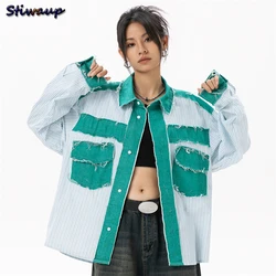 Women's Pluss Size Blue Unusual Blouse Ladies Blouses Large Size Women's Shirt Trend 2024 Japanese Vintage High Brand Clothes