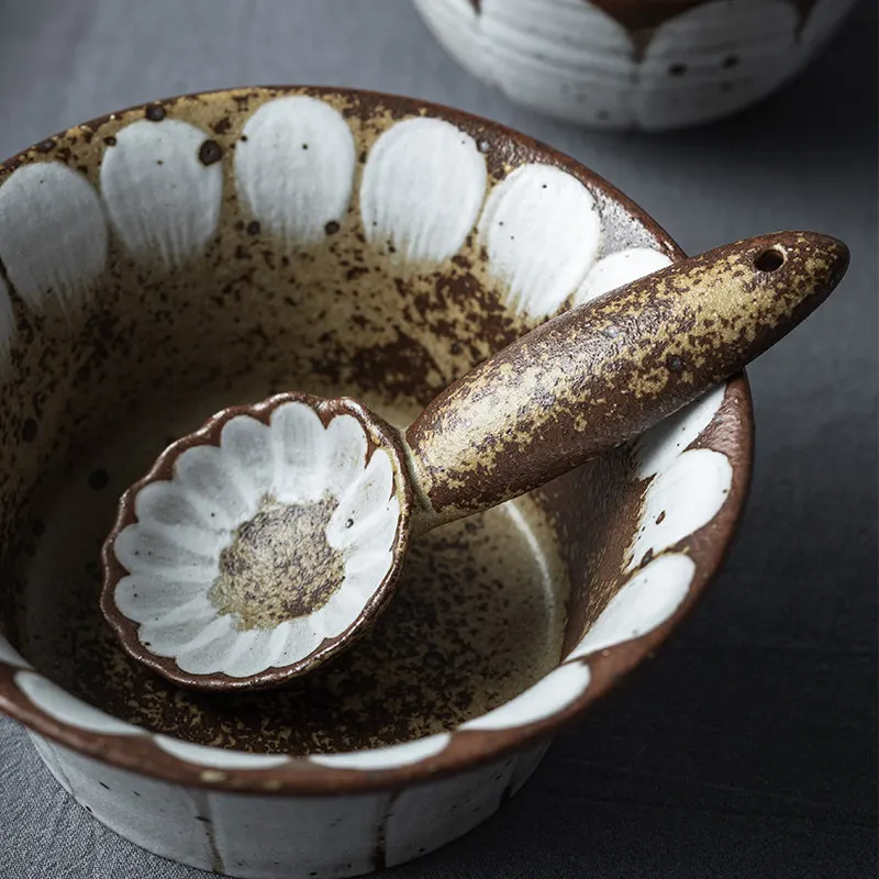 Ceramic Daisy Flower Thick Spoon High Appearance Level Creative and Cute Ice Cream Scoop Household Rice Spoon Kitchen Soup Scoop