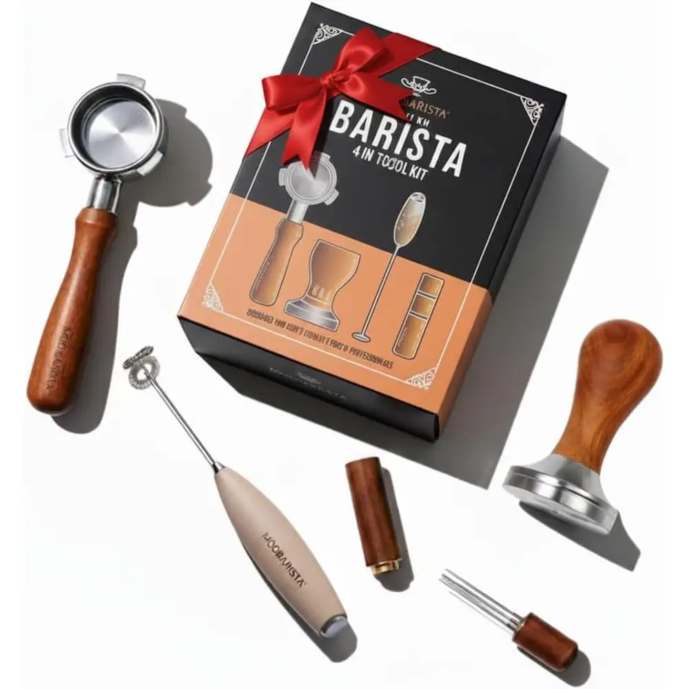 

Многофункциональный инструмент 4-в-1 для приготовления кофе: вспениватель молока, темпер, аксессуары из палисандра