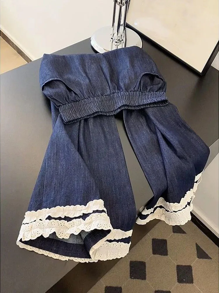 

Широкие кружевные брюки, джинсы Mujer, уличная одежда, женские корейские свободные осенние брюки, повседневные шикарные брюки в стиле гранж