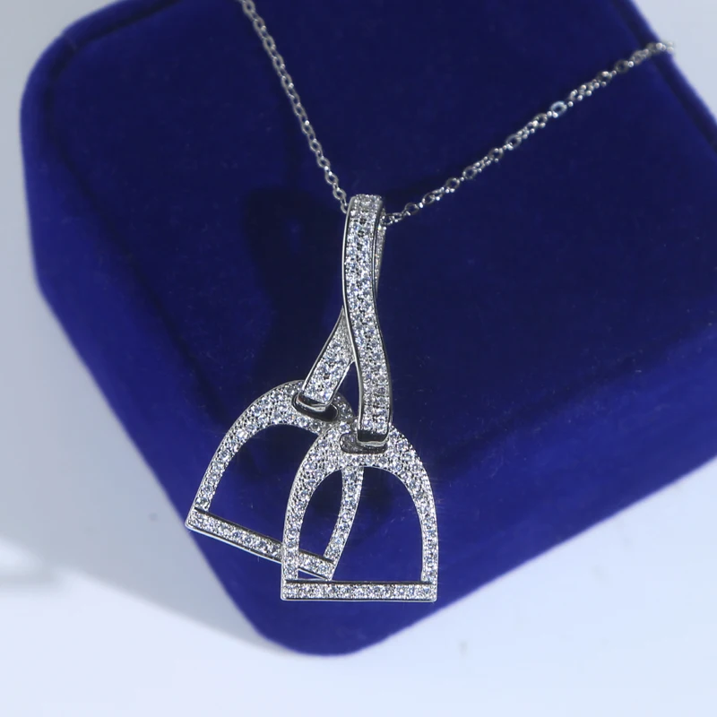 2025 Luxury 925 Silver Sterling Iced Out Bling Cz Paved Horse Hoof Pendant Horseshoe Bit Necklace Women Fashion Jewelry