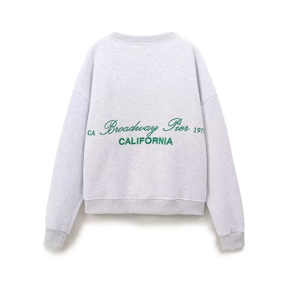 Tangada 2024 Fashion Women Embroidery Fleece Sweatshirts Oversize Loose Cotton Pullovers 6H0366