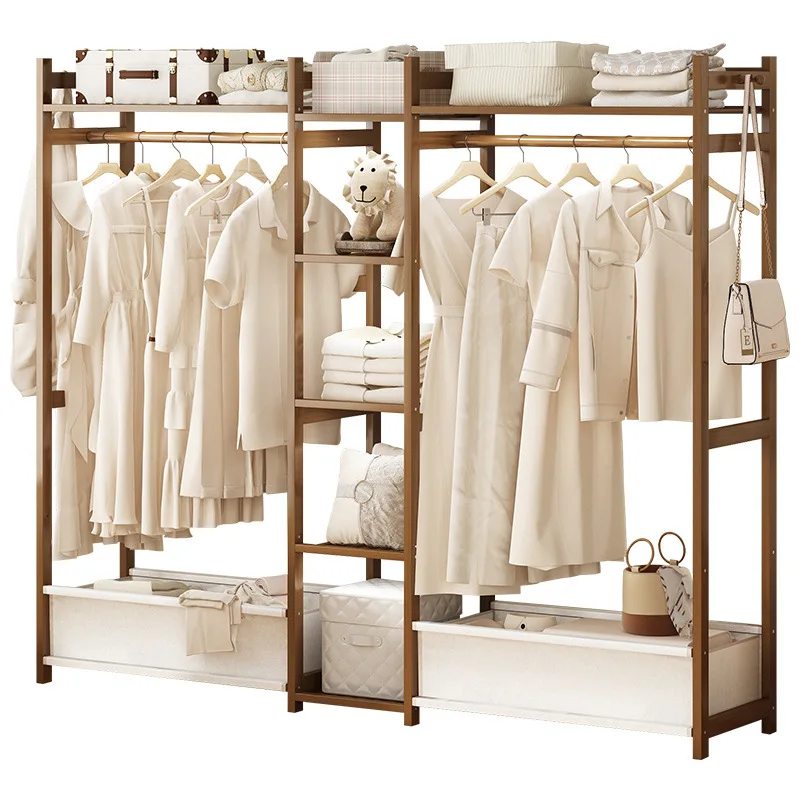 

Solid wood hangers, bedroom small wardrobes, storage boxes, floor to ceiling household multifunctional storage racks