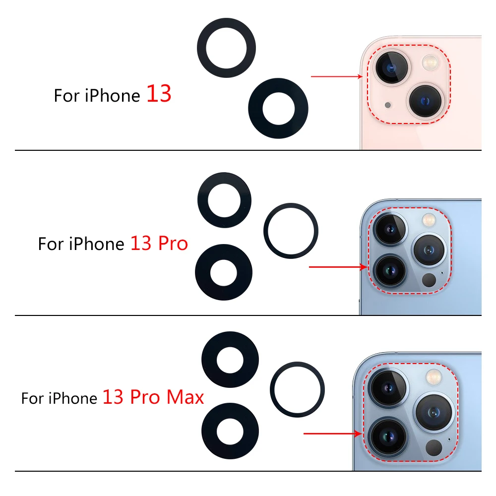 2Pcs/Lot, For iPhone X XR XS 11 12 13 14 15 16 Pro Max Mini Plus Back Rear Camera Glass Lens With Adhesive