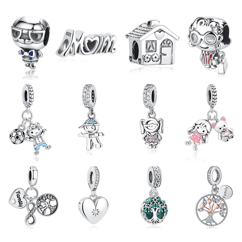 Original 925 Sterling Silber Charms Familie Junge Mädchen Liebe Mama Freund Perlen passend für Markenarmbänder Halsketten Schmuck für Frauen