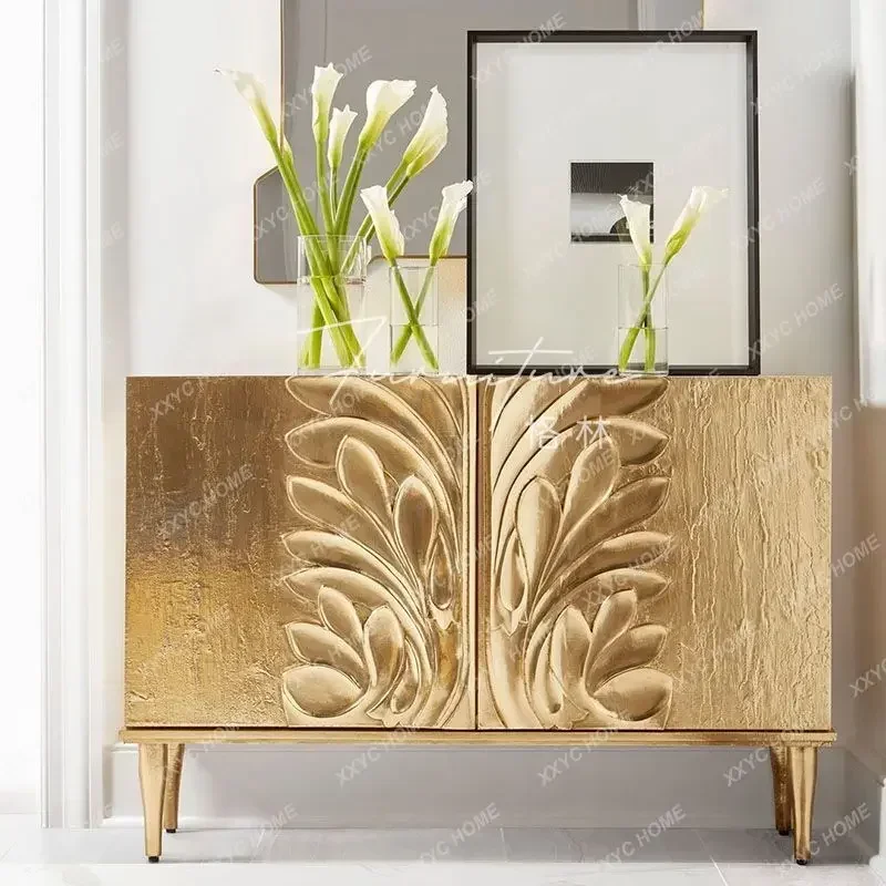 AAsimple Foyer Shoe Cabinet Decoration French Retro Old Solid Wood Porch Cabinet American Rural Light Luxury Modern
