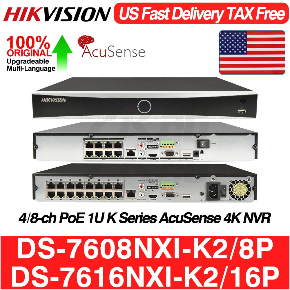 

Hikvision DS-7608NXI-K2/8P DS-7616NXI-K2/16P 8/16CH POE AcuSense 4K NVR 2 SATA AI By Camera/Device MD2.0 Network Video Recorder