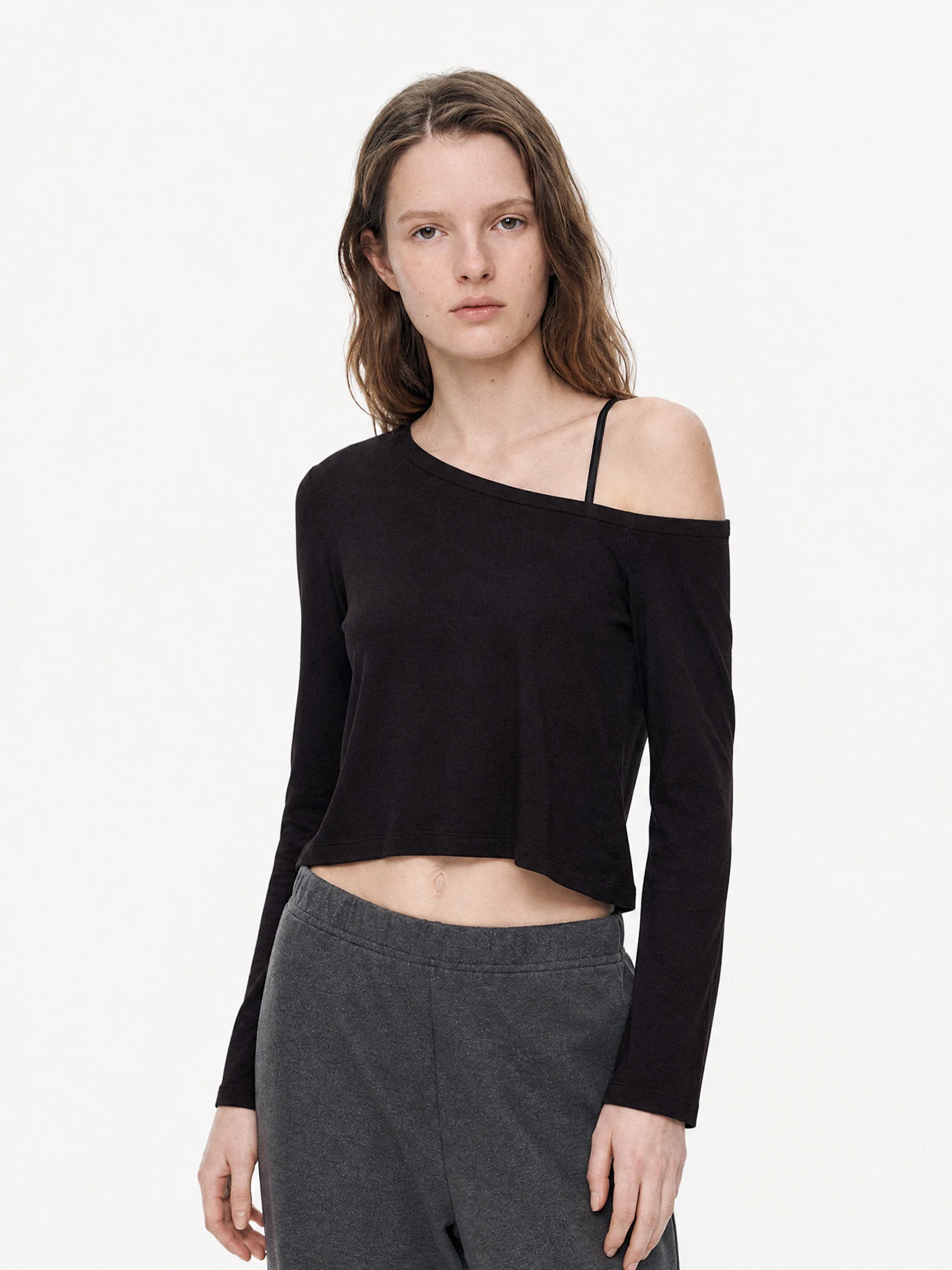 TDDP Women's Loose Long Sleeve T-Shirt One-Shoulder Neckline Casual Style Early Autumn New Arrival City Walk Travel Friendly