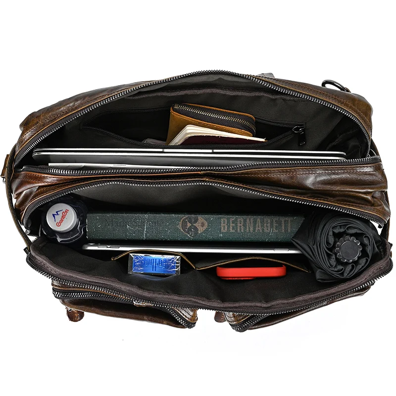 Genuine Leather Briefcase for Men Multifunctional Cowhide Travel Bag Laptop Bag Shoulder Bag Backpack Briefcase for Man Male Bag