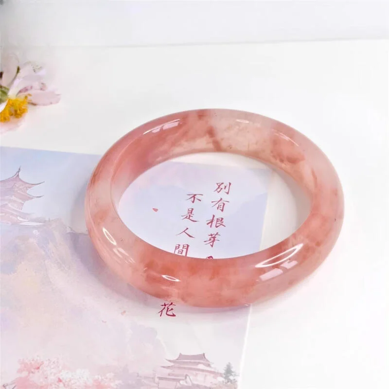 Peach Blossom Stuffed High Ice Clear Pink White Pink Bracelet