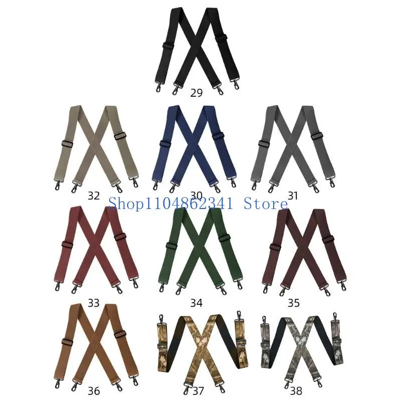 5asd Men's Work Brace with 4 Metal Clip Comfortable Brace Adjustable X Shaped Suspenders Strap for Daily Formal Trousers