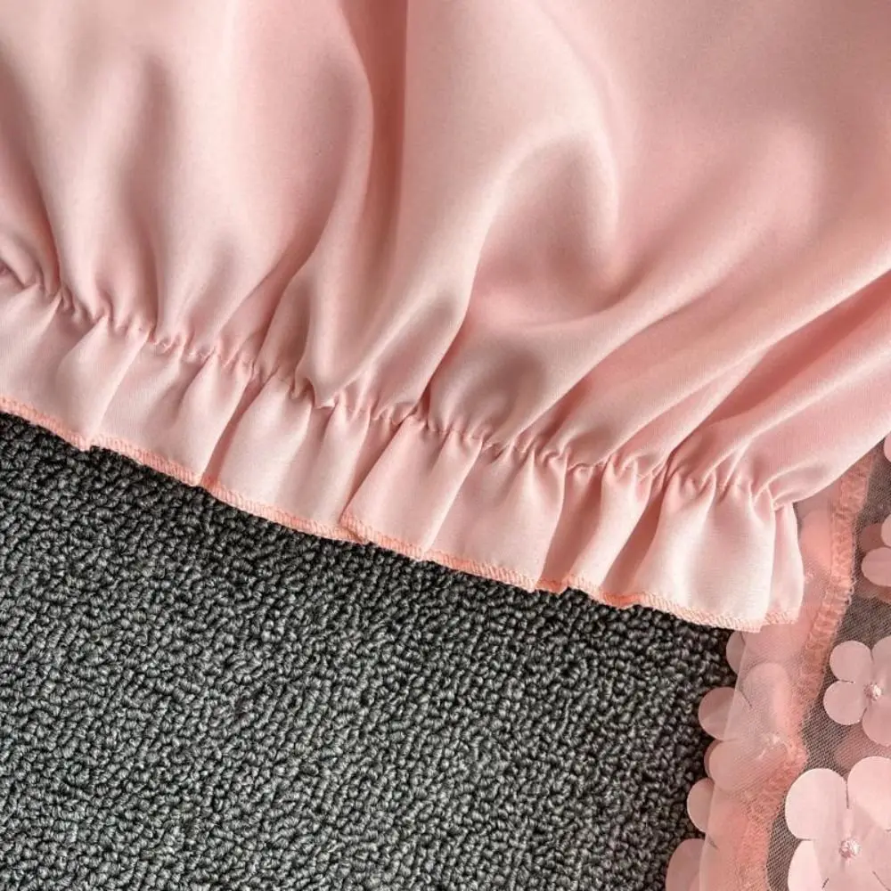Flower Pattern Off Shoulder Blouses Transparent Fabric Three-dimensional Decoration Chiffon Shirts Slim Fit Neck Blouse