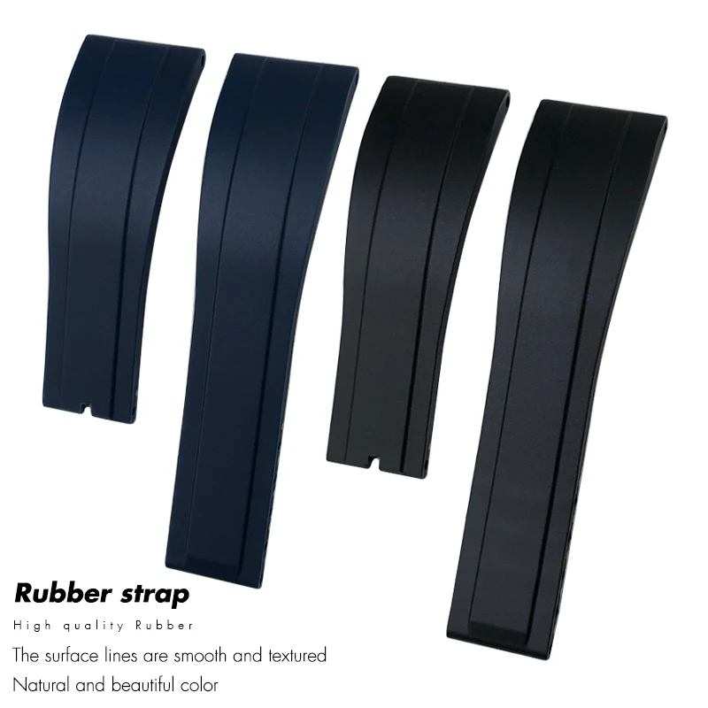 20mm 21mm Rubber Silicone Watchband for Rolex Daytona Oyster Perpetual Black Blue Green Concave Leather Buckle Watch Strap