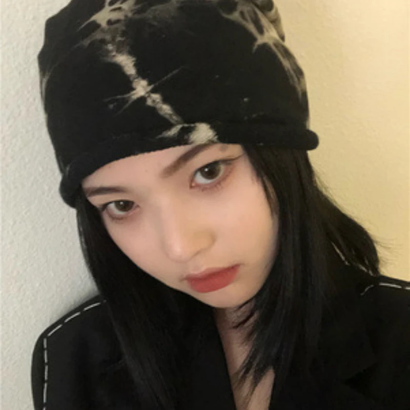 Gorro de Baotou fino Negro salvaje para mujer, gorra de Hip-hop, turbante, primavera y otoño, japonés