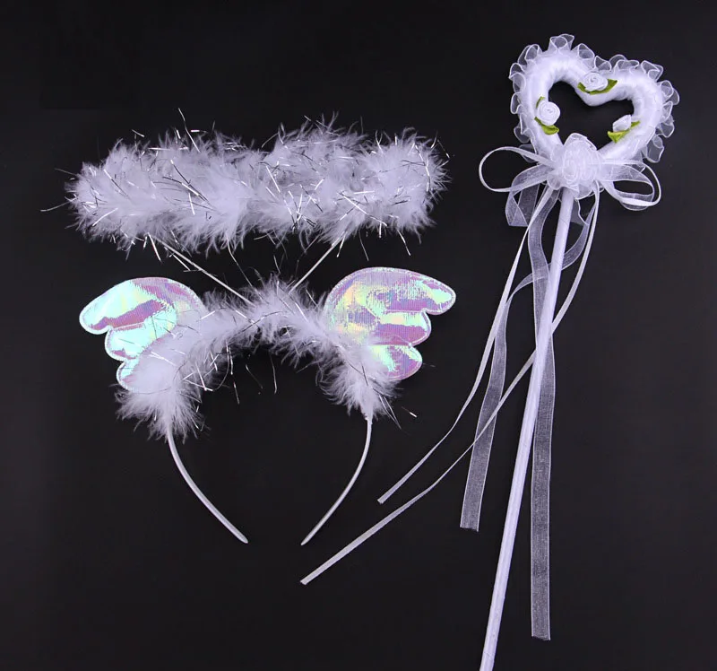 Girl Women fairy wing headband wands set feather hair band magic wand child princess party performance Halloween Costume Cosplay