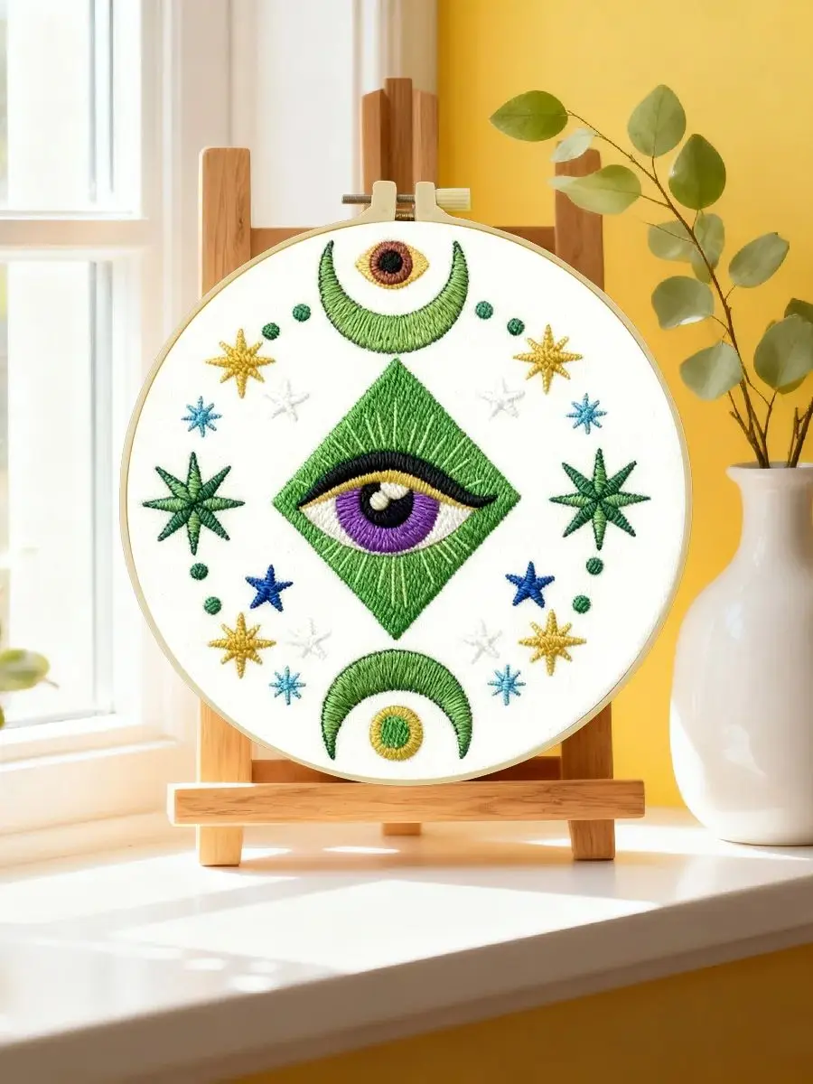 1 Stück 20x20cm/15x15cm 7,87/6,3 Zoll Augen-Stickerei-Starter-Kit DIY-Kit DIY-Stickerei-Set Handarbeiten Nähkunst-Set für Anfänger – Detail 6