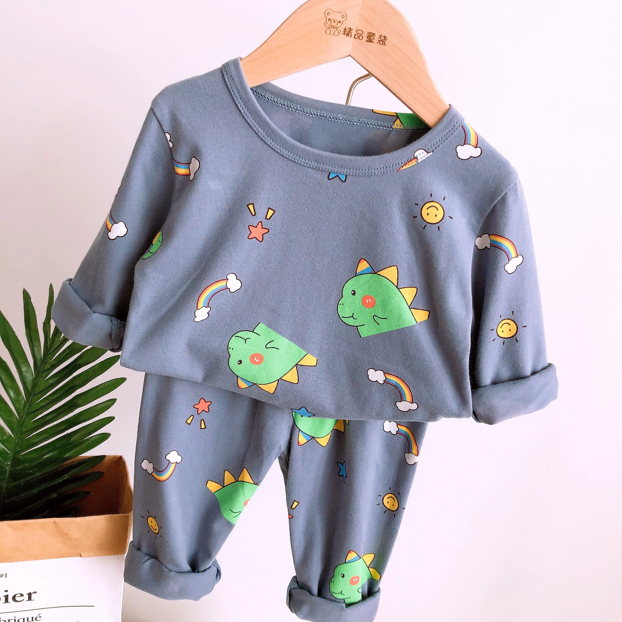 2PCS Children\'s Four Seasons Long sleeved Comfortable Full Print Cartoon Pajama Set, Children\'s Sleeping Round Neck Clothes