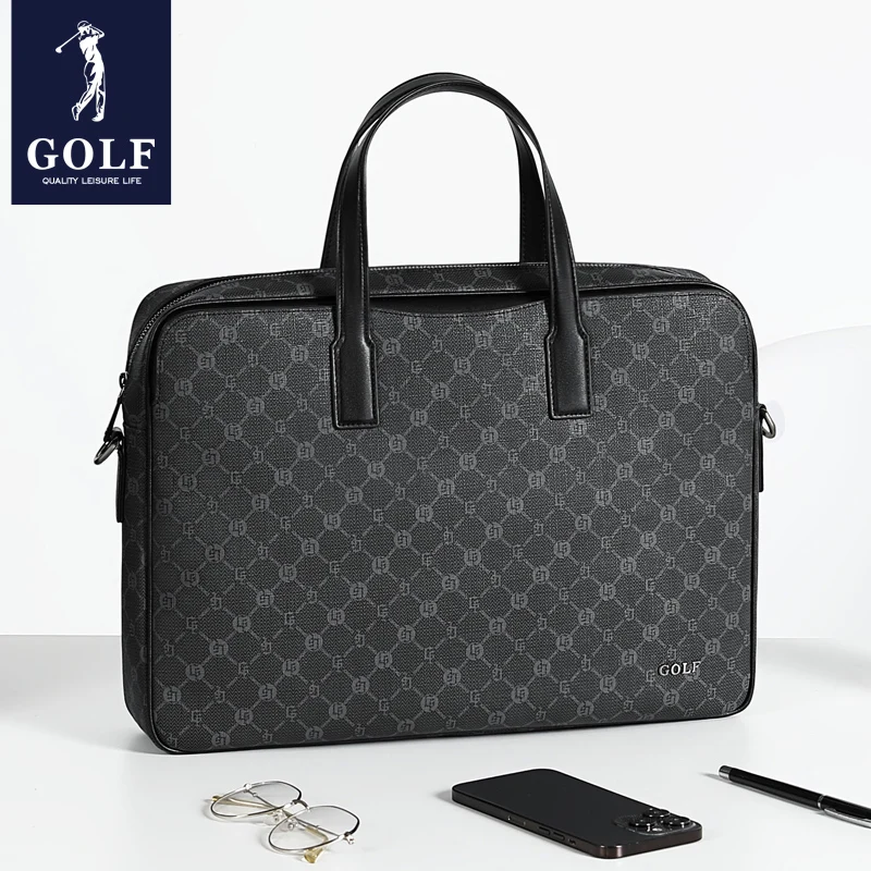 Bolsa de golfe para homens, bolsa de negócios vintage de luxo, bolsa de trabalho de couro para escritório, laptop com alça de ombro de alta qualidade