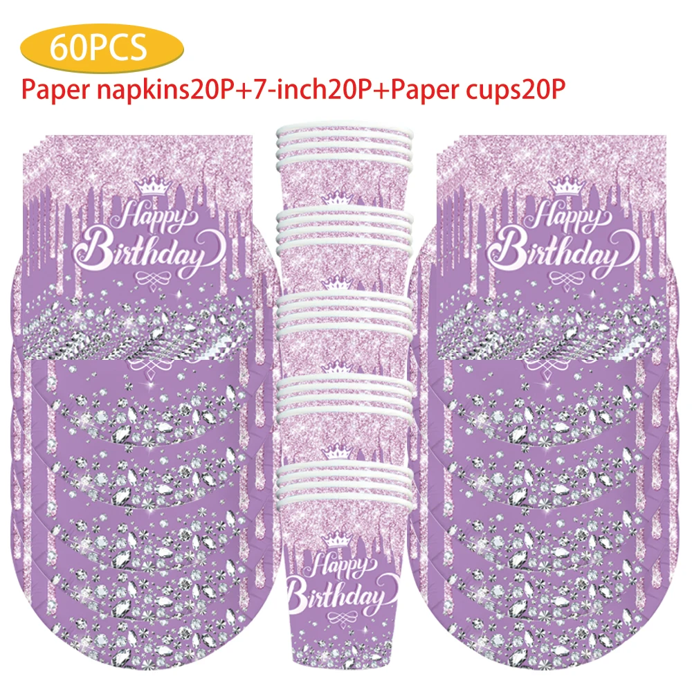 

Purple Diamond Themed Birthday Party Supplies, Disposable Scene, Birthday ecorat, Atmosphere Arrangement, Party Decoration