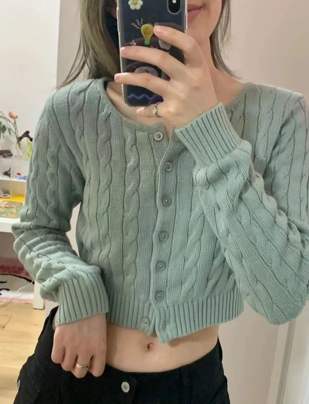 Primavera Autunno rotondo Ne Long Sve ort BM Maglione lavorato a maglia Slim Fit Cardigan aperto Top lavorato a maglia da donna Faionable Versatile