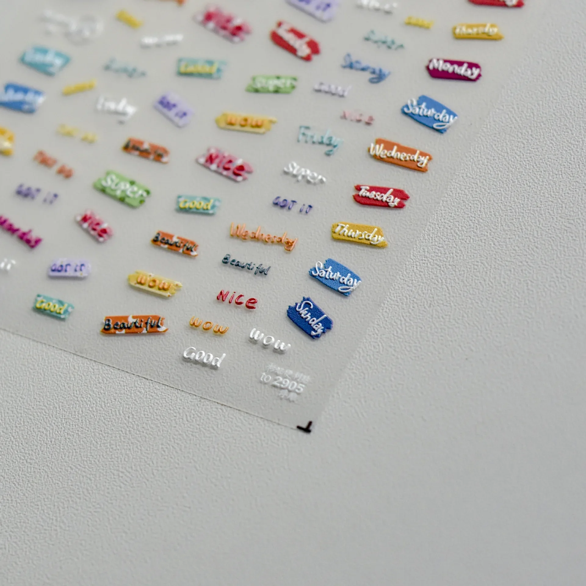 Colorful Letter Labels Design Cute 5D Soft Embossed Relief Self Adhesive Nail Art Sticker Lovely 3D Manicure Decals Wholesale