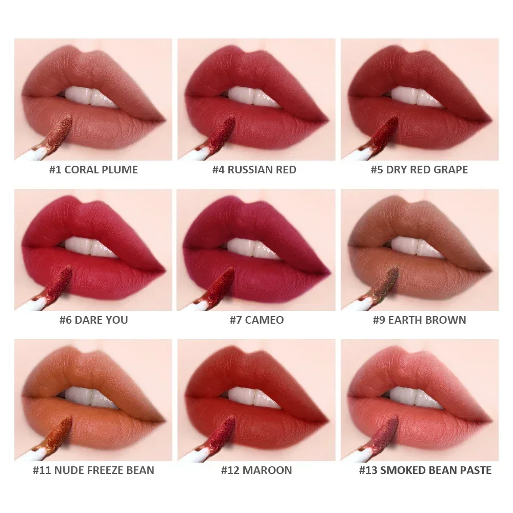 Impermeável Matte Nude Lip Gloss, vermelho escuro, duradouro, batom líquido de veludo, maquiagem feminina, esmalte, pigmento marrom, 1pc