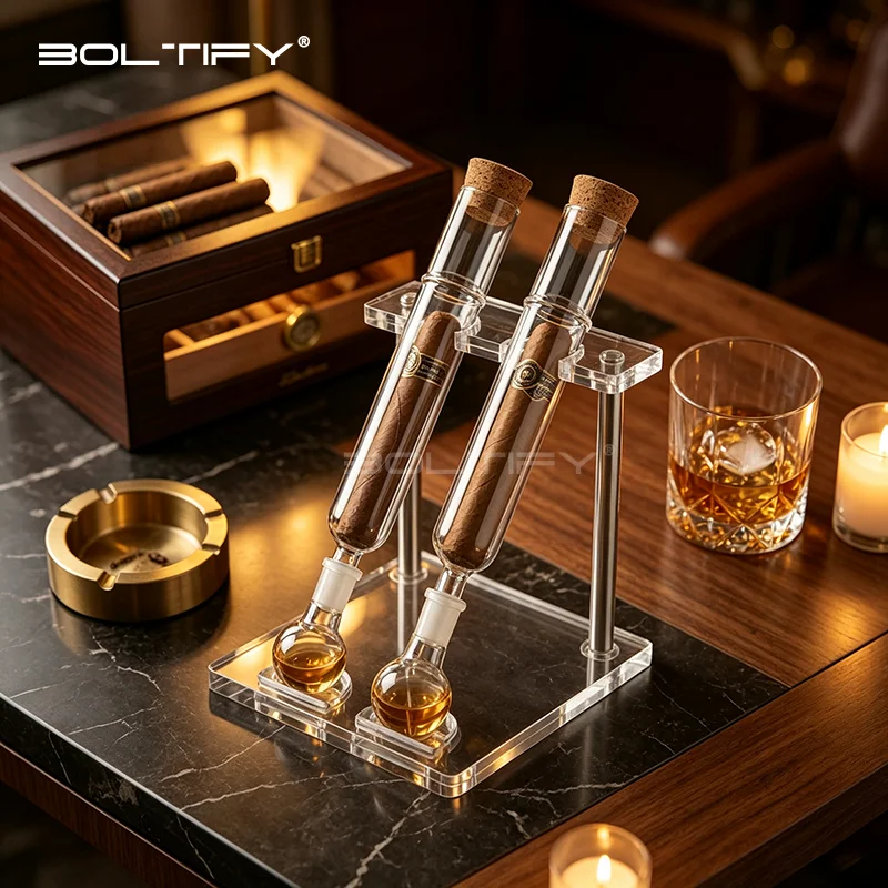 Acrylic Cigar Tubes Humidor Sets With Cigar Flavor Infuser Ball Base & Wooden Plug,cigar Incense Glass Tube Set Cigar Lover Gift
