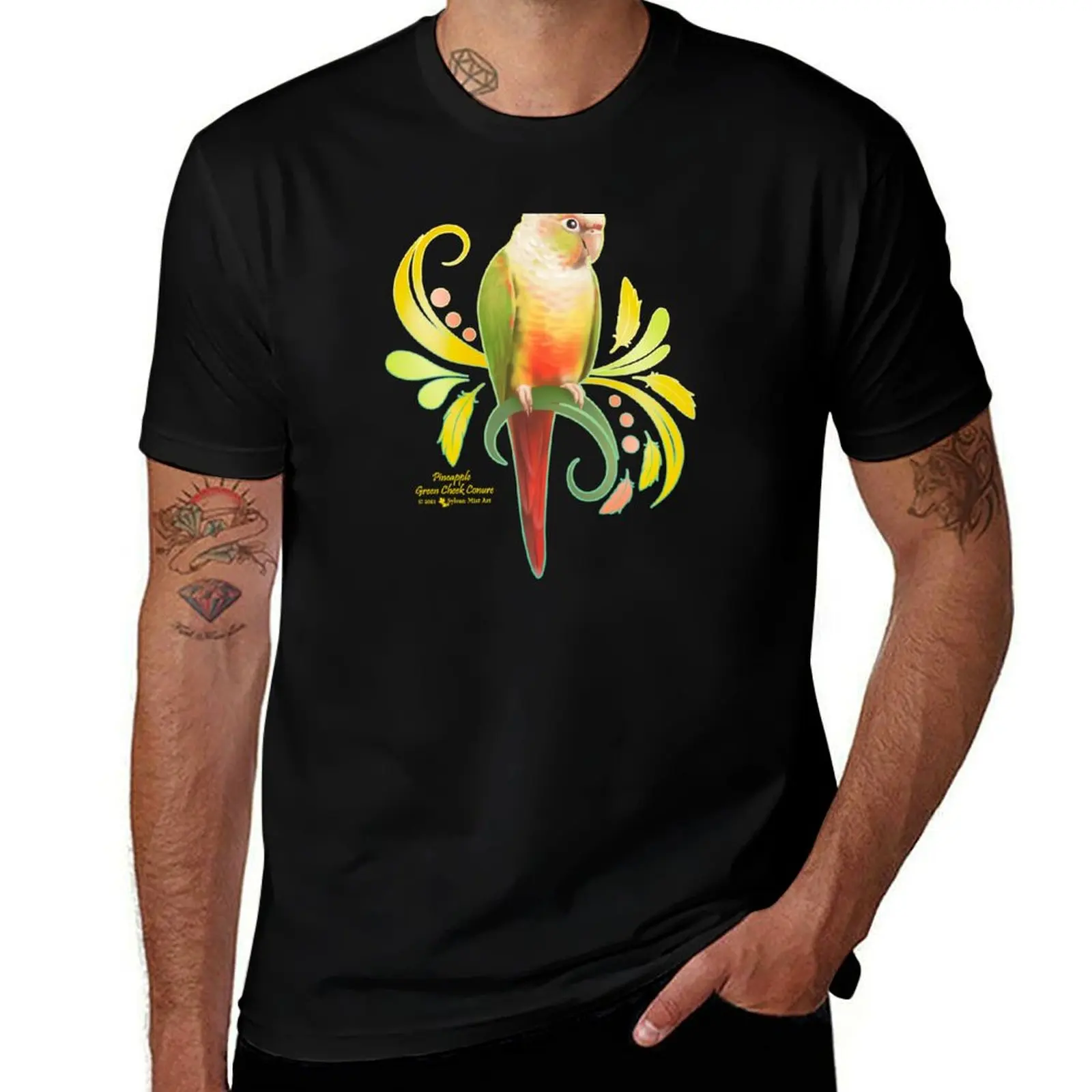 Pineapple Green Cheek Conure T-Shirt Daily Wear Plain Short Sleeve Shirt T-Shirt