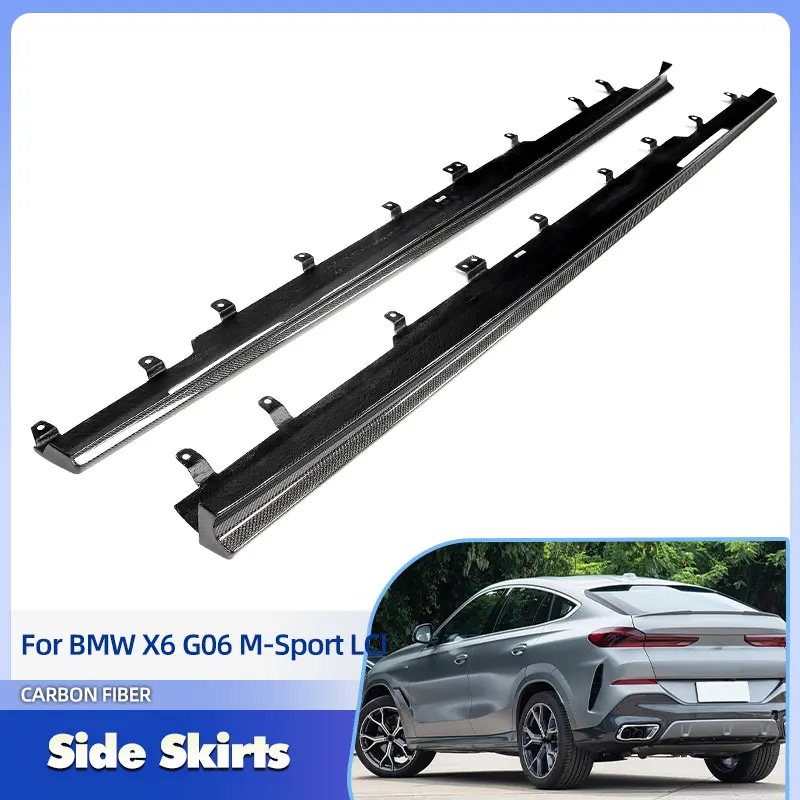 

Удлинители боковых юбок из углеродного волокна для BMW X6 G06 M-Sport LCI 2023 2024, гоночный боковой дверной бампер, фартук для губ, комплекты кузова