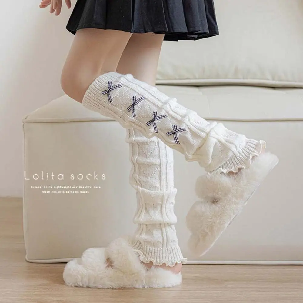 Sweet Korean Style Children's Leg Warmers Harajuku Lolitas Knitted Leg Cover JK Long Stockings Plaid Bow Socks Autumn/Winter