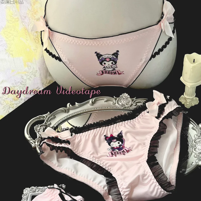 Sanrio Cartoon Kuromi Anime Peripheral Cute Pink Black Lace Sexy Underwear Girls Briefs Bow Tie Gift Kawaii New Wholesale