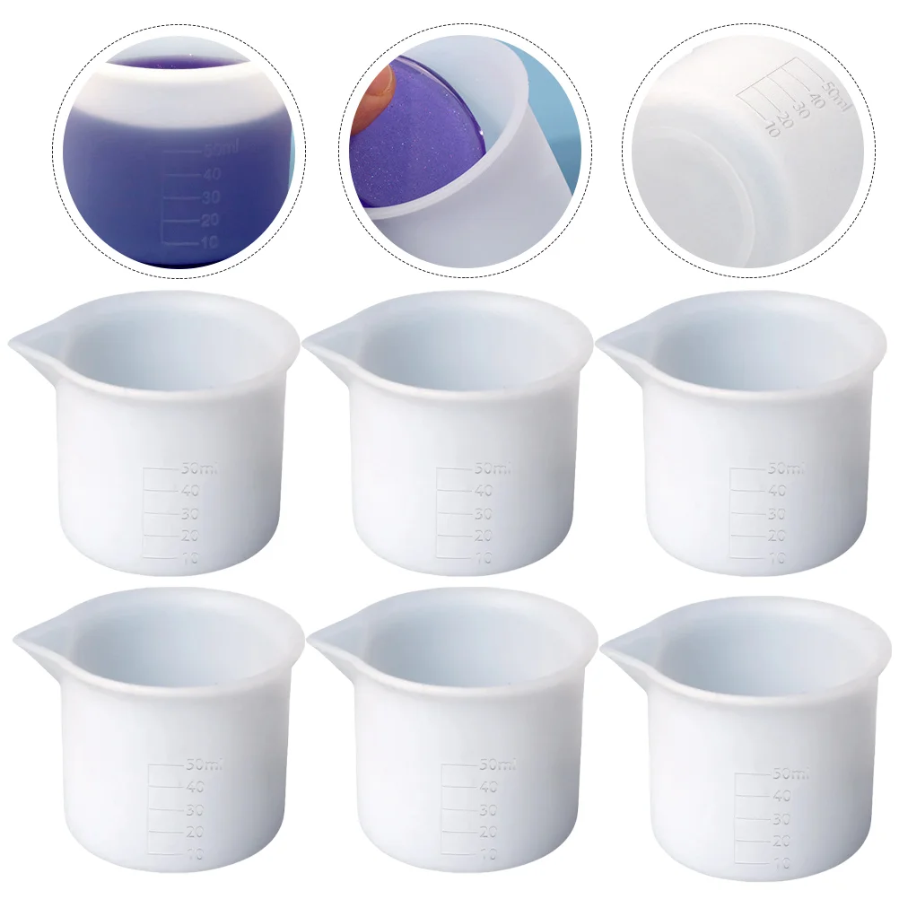 

6 Pcs 50ml Silicone Measuring Cup Scaled Cups Epoxy Craft Tool Portable Stir Silica Gel Mixing for Resin