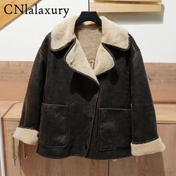 2024 Woman Thick Faux Leather Jackets for Women Streetwear Autumn Winter Warm Female Wool Blends Coats Outerwear