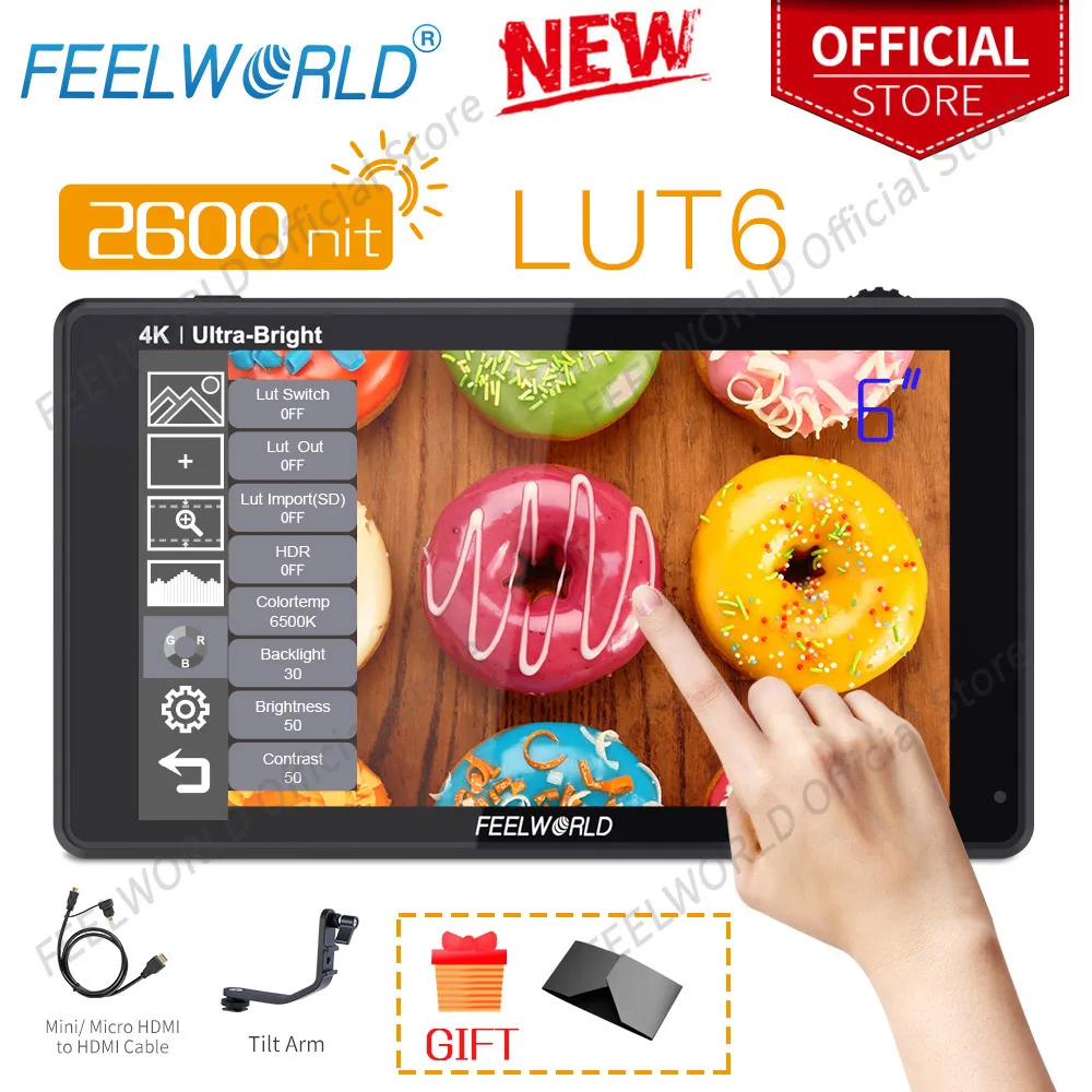 

FEELWORLD 6 Inch 2600nits HDR 3D LUT Touch Screen on Camera Field DSLR Monitor with Waveform VectorScope for Youtube Live LUT6