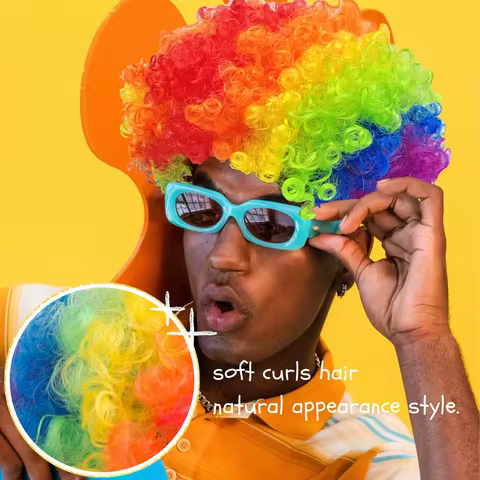 80s Clown Wig Afro Puff Synthetic Funny Halloween Cosplay Anime Party Christmas Masquerade Fancy Costume Accessory