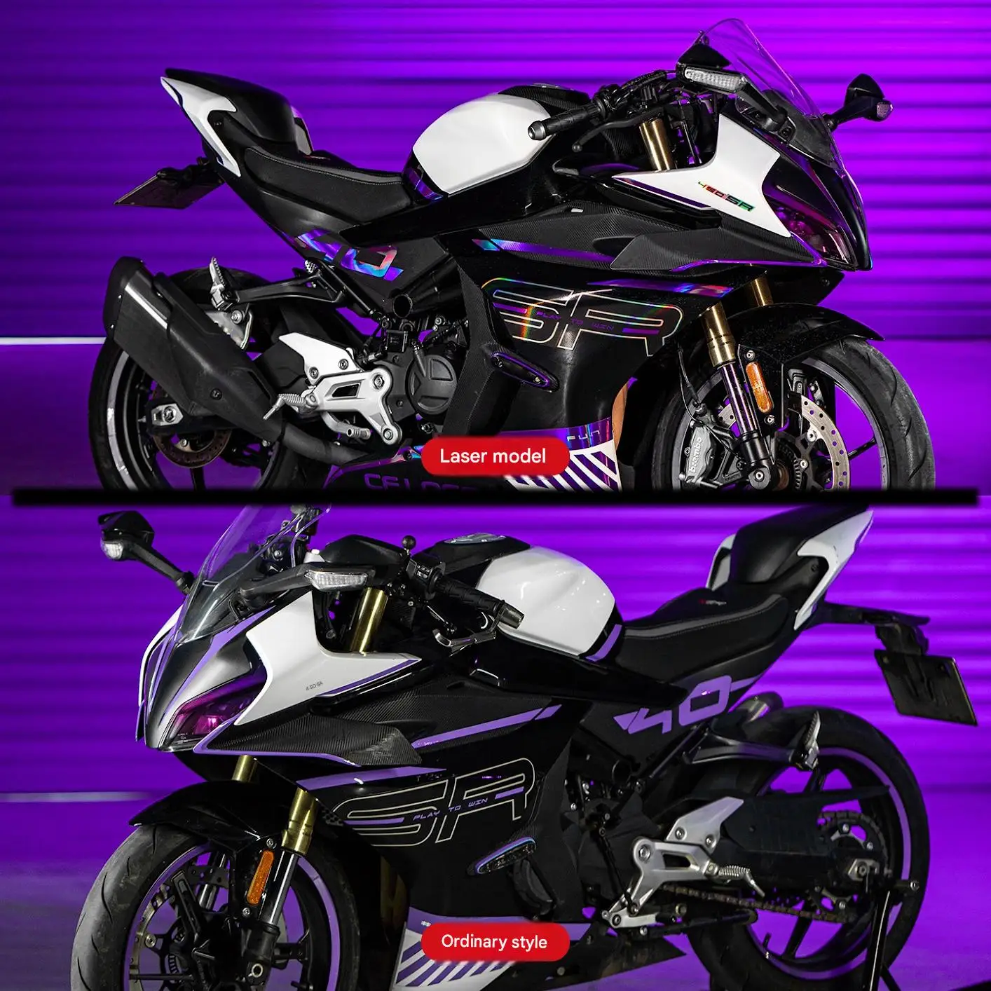For ZXMOTO ZX500RR 2025 Violet Laser Pull‑Flower Skin Decals Easy Installation Anti‑Chafing Body Decor Stickers Mod Accessories