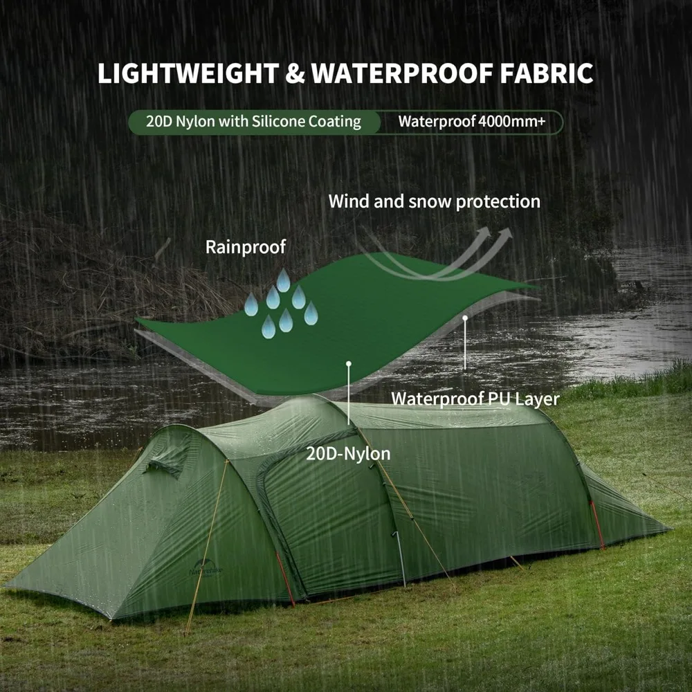 Tunnel Backpacking Tent Voor 2-3 Personen, 2 Persoons 3 Persoons Backpacking Tent, Lichtgewicht Camping Tenten Met Footprint & Vestibule