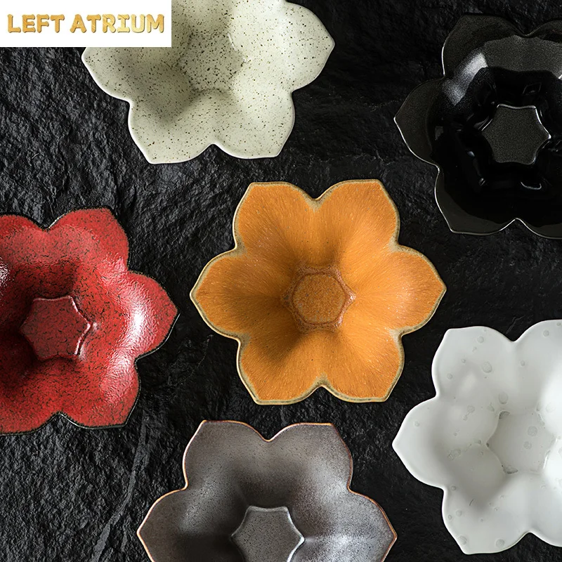 Ceramic High Foot Tea Tray Flower Shaped Dim Sum Dish Dessert Bowl Cake Pan Dining Plate Fruit Bowls Salad Bowl Snack Bowls