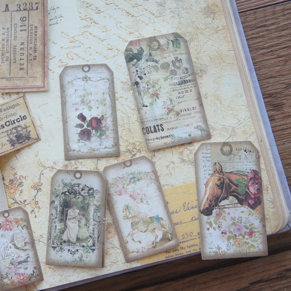28pcs Cut Vintage Books Pages Piece Design Paper Sticker Scrapbooking Background DIY Gift Packing Label Decoration