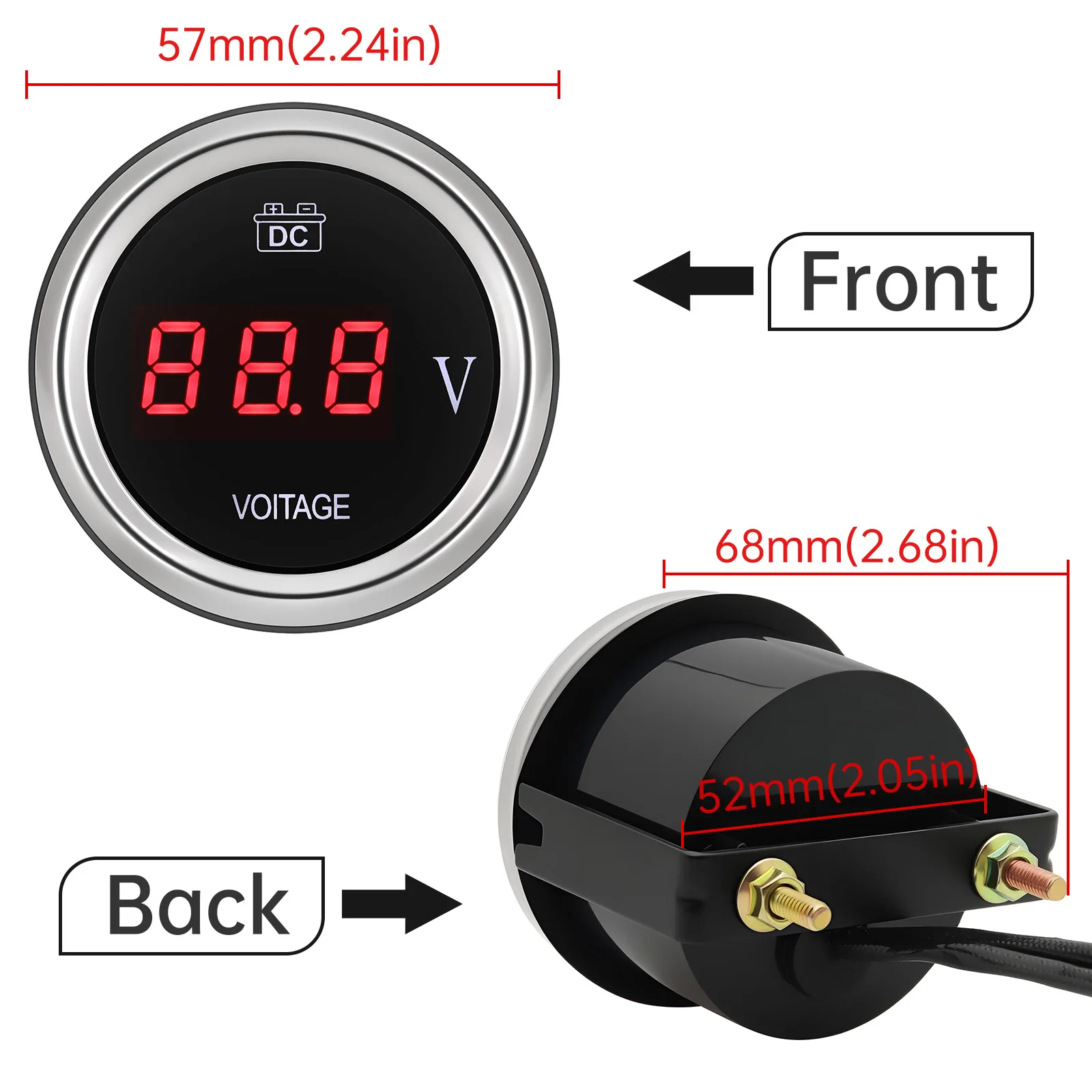 Picture 7: 52mm Digital Voltmeter LCD Display Volt Meter for Car Truck Auto Engine Voltmeter Gauge 12V/24V