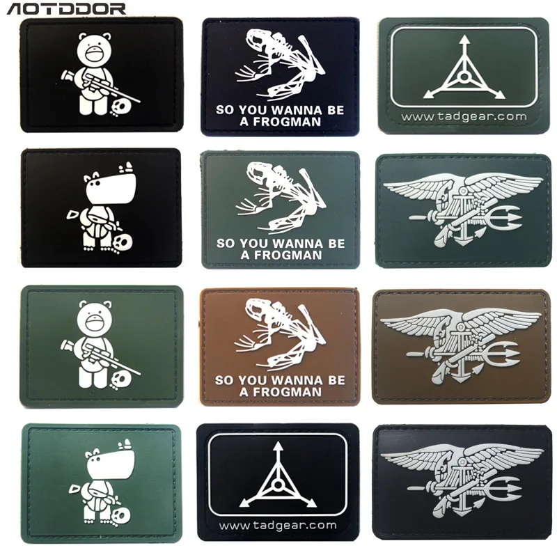 PVC  Tactical Bear Rhinoceros Patch Frogman Seal Patches Badges Applique Patches For Clothing Backpack Cap wanna be a frogman