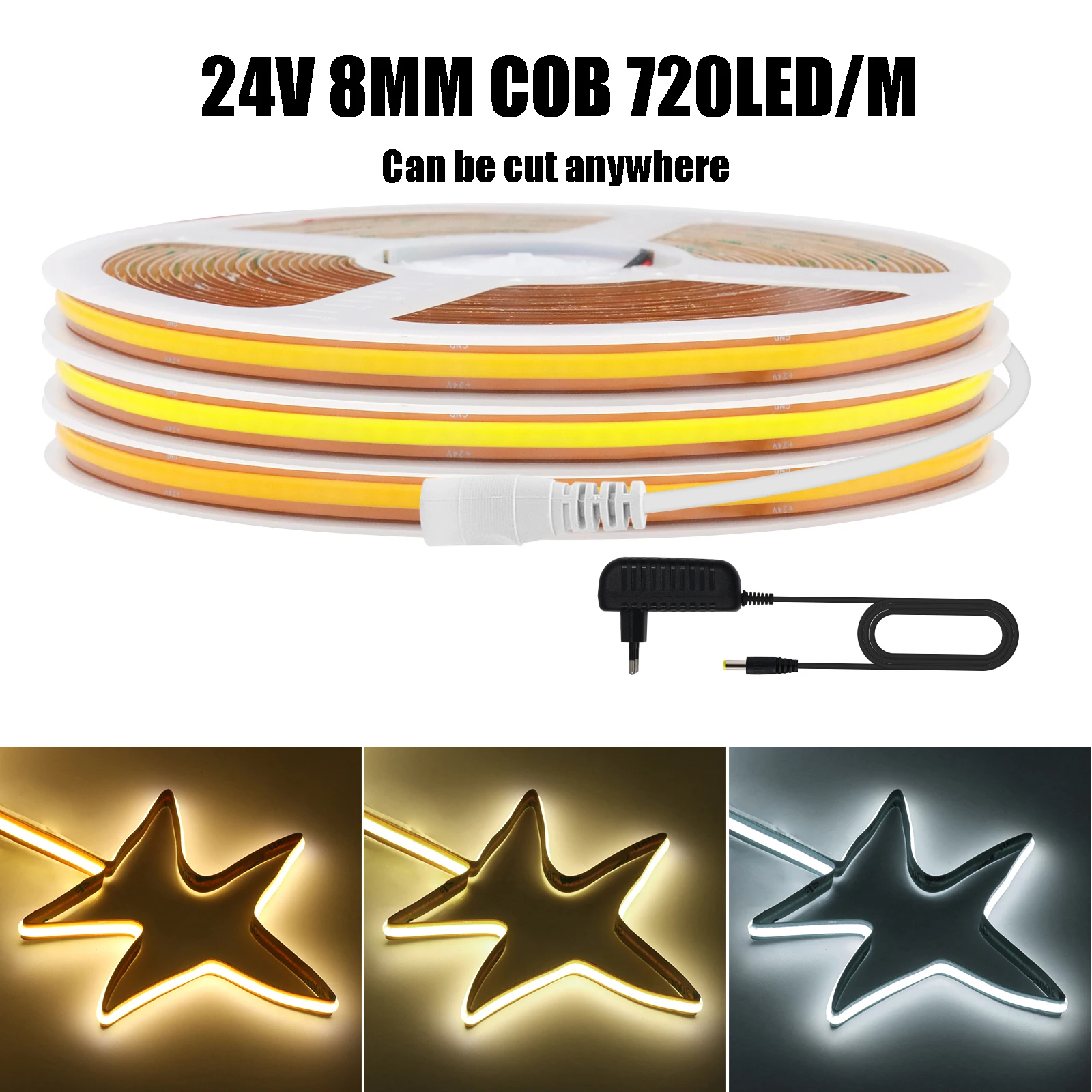 DC24V COB LED Strip Light 720LEDs/M DIY Cuttable Freely Flexible COB Linear Lights With EU/US/UK/AU Power Supply for Home Decor