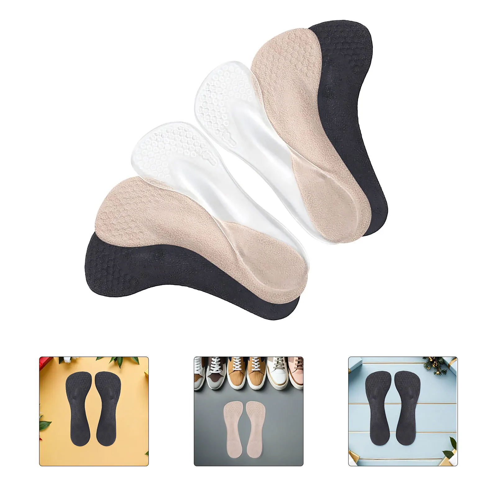 

3 Pairs Shock Absorbing Insoles Anti Slip Shoe Pads Cushions Foot Care Sports Arch Support Gel Inserts Long Lasting Durable