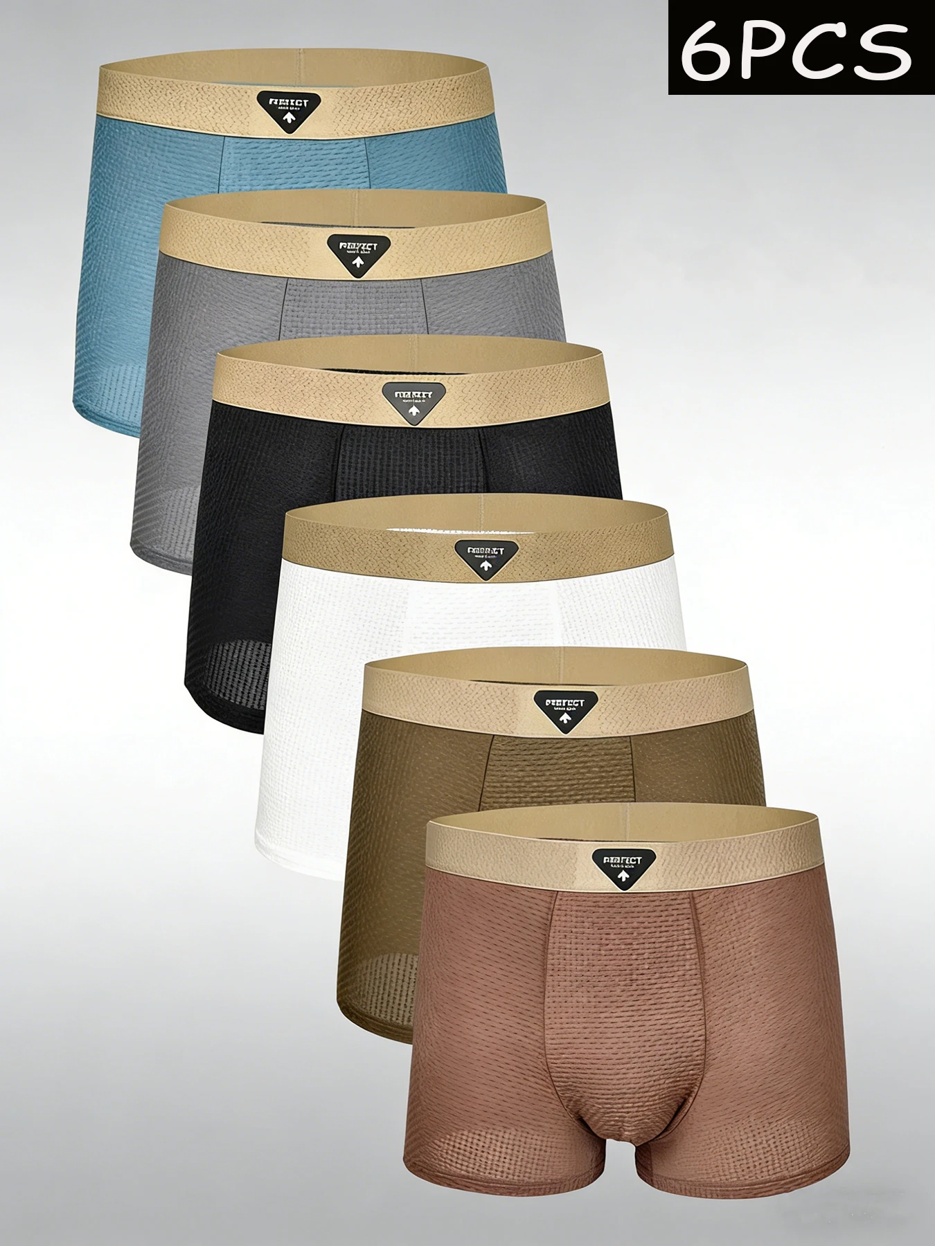 

6-piece men's breathable textured boxer shorts, comfortable, elastic and multi-colored men's shorts