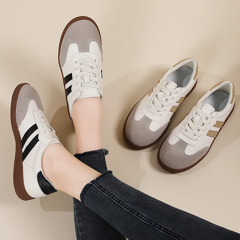 Women Flat Luxury Shoes 2024 New Classic Ladies Vulcanzed Shoes Women Leather Retro Low Cut Lace-ups Casual Board Shoes