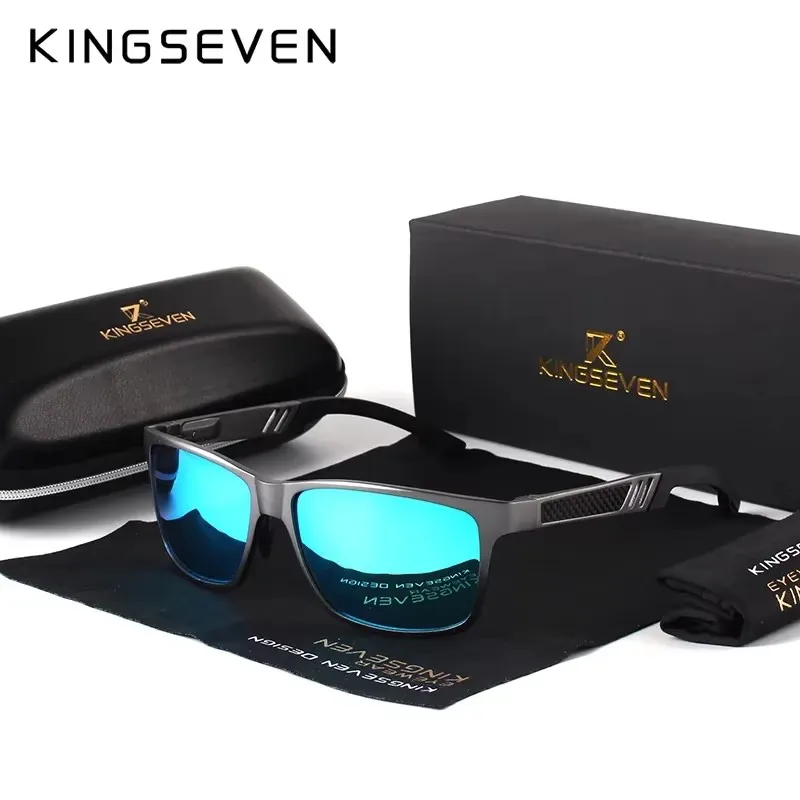 KINGSEVEN-Gafas de sol polarizadas para hombre, lentes polarizadas de protección UV400, modelo N7180, estilo cuadradas con marco de aluminio y