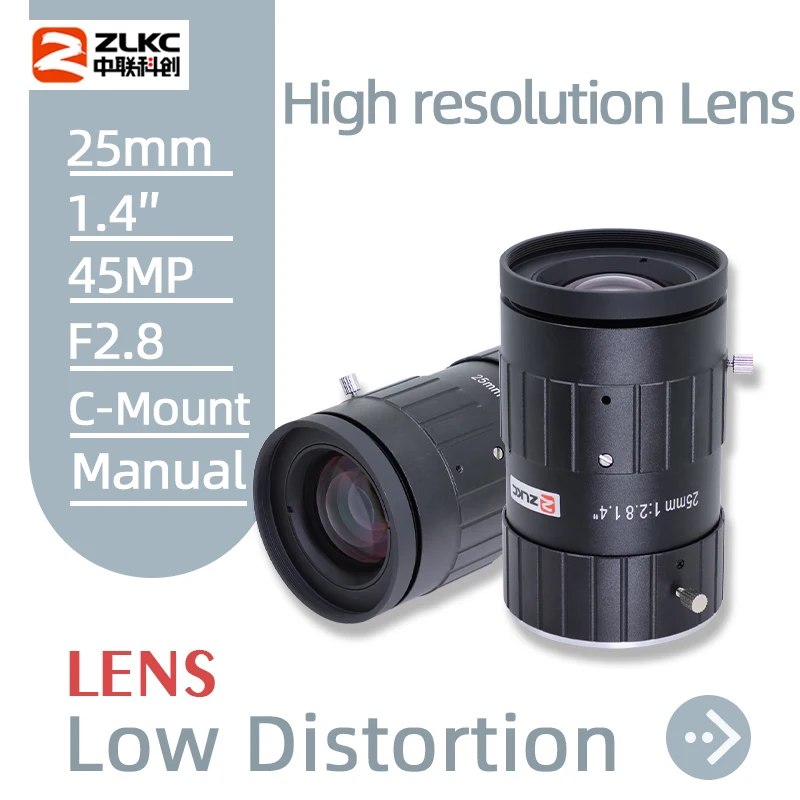 

ZLKC 45MP Lens 1.4 Inch 25mm Fixed Focus 45 Megapixel FA Lens C Mount F2.8 Manual Iris High Resolution for Industrial Camera