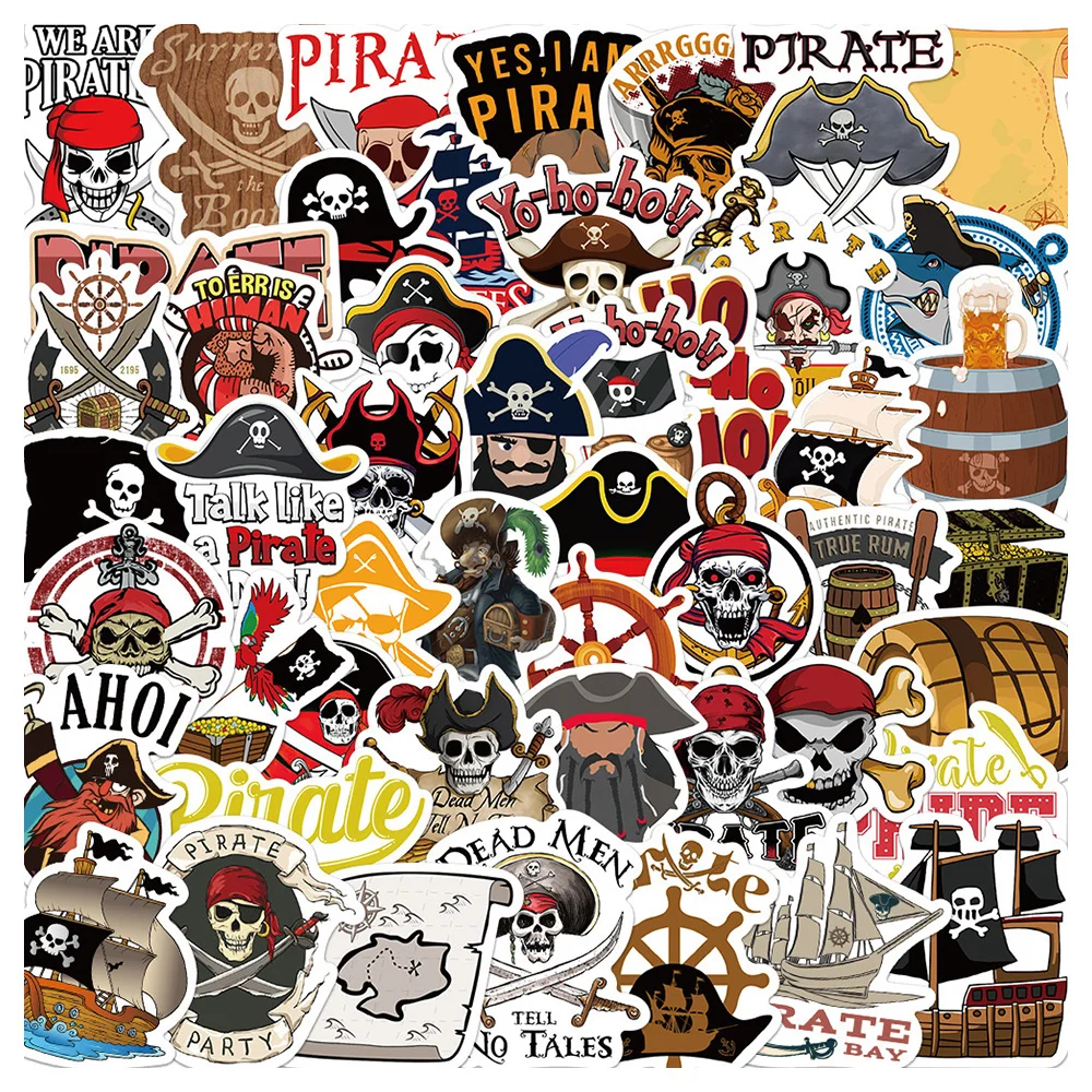 50pcs Cartoon Pirate Stickers For Laptop Ipad Phone Suitcase DIY Scrapbooking Material Custom Sticker Vintage Craft Supplies