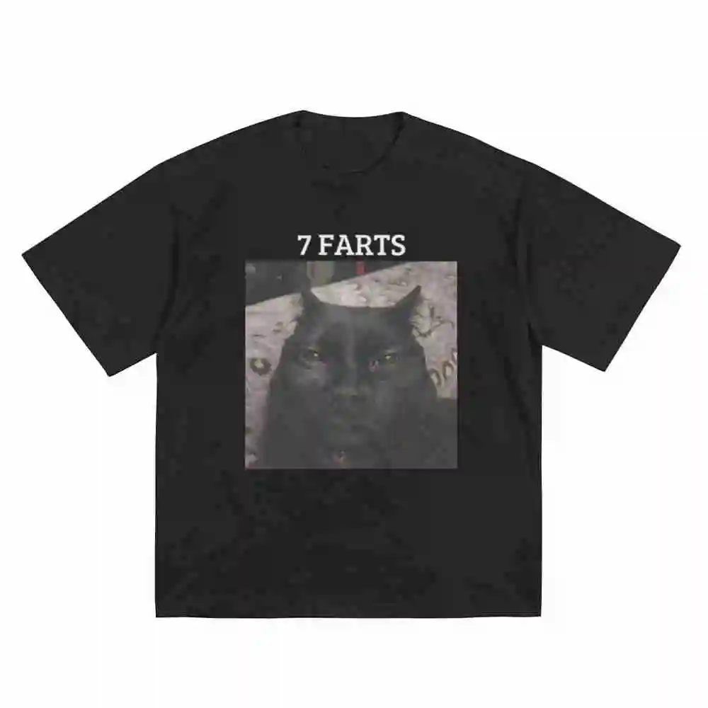 7 Farts Cat Funny Meme Vintage Unhinged Silly Weird Short Sleeve Tee 100% Cotton T-Shirt